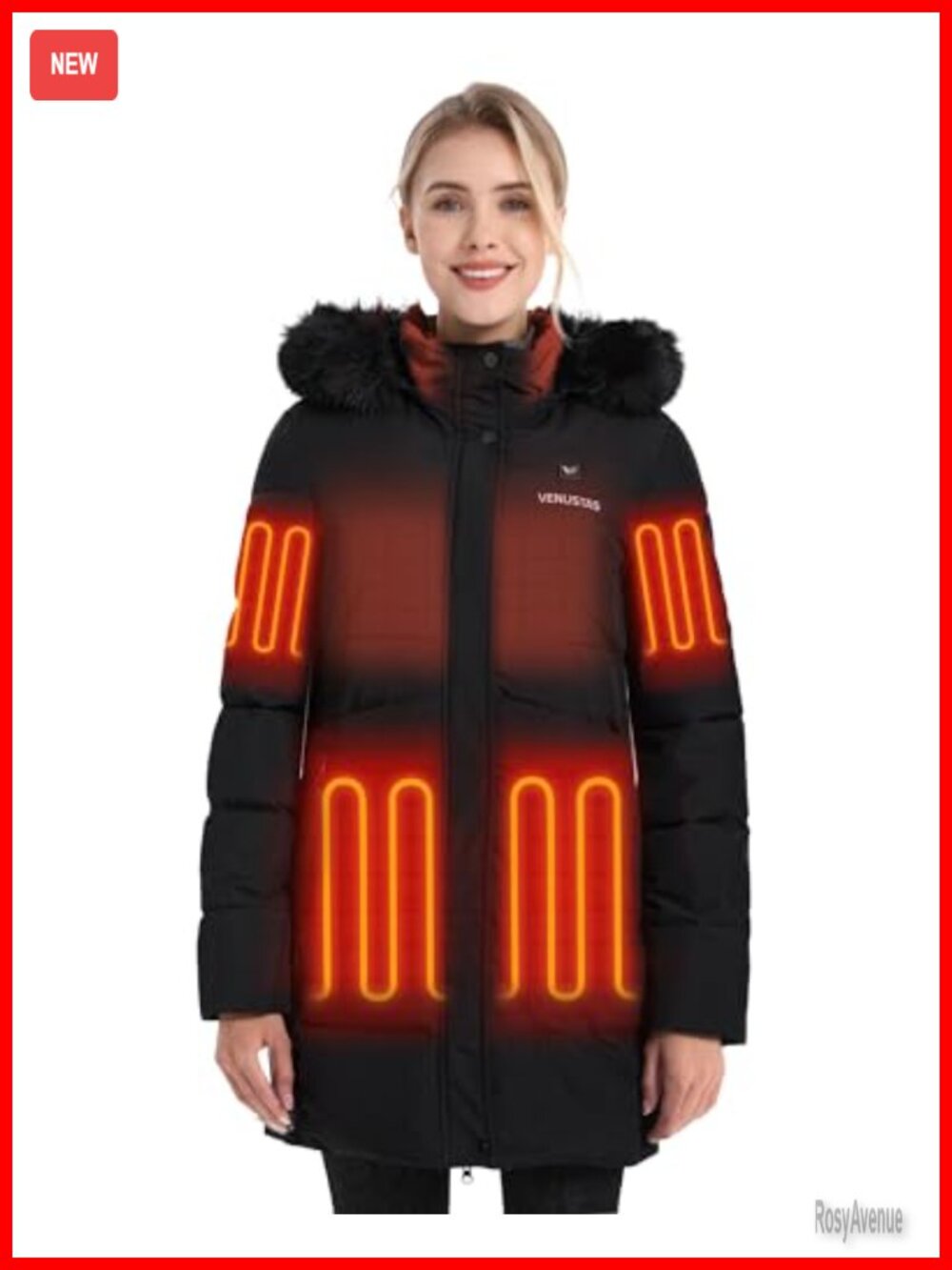 Venustas Women's Long Heated Parka with Battery, Hooded Winter Jacket